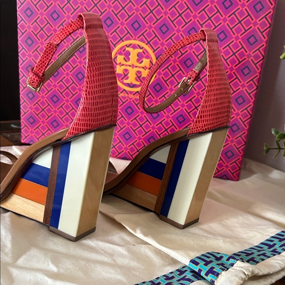 Tory Burch Brown and Colorful Wedge Sandals - Picture 5 of 10